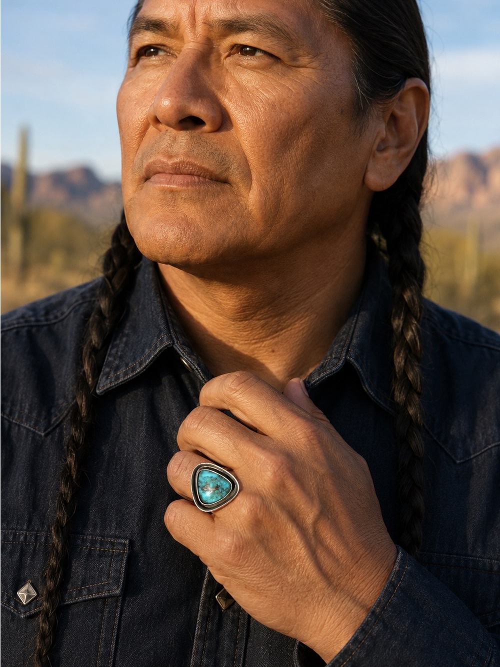Size 9.5 Turquoise & Sterling Silver Shadowbox Ring 🪶